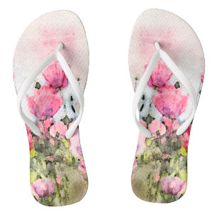 Tongs Aquarelle rose Floral été