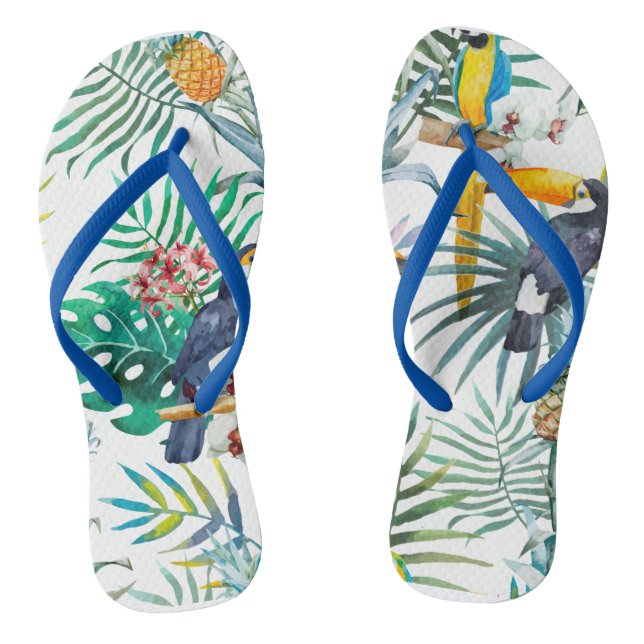 Tongs Aquarelle tropicale estivale de Perroquet d'ananas (Semelle)