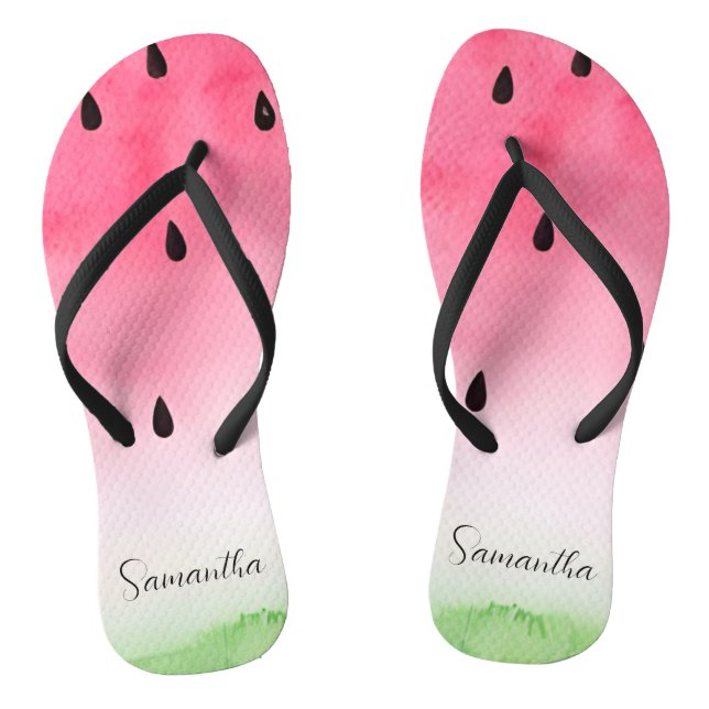 Tongs Aquarelle tropicale tranche de pastèque personnali (Semelle)