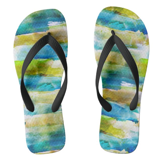 Tongs Aquarelle vert abstrait, bleu (Semelle)