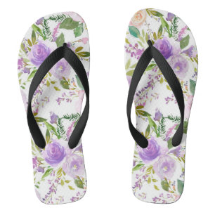 Tongs Aquarelle violette motif floral