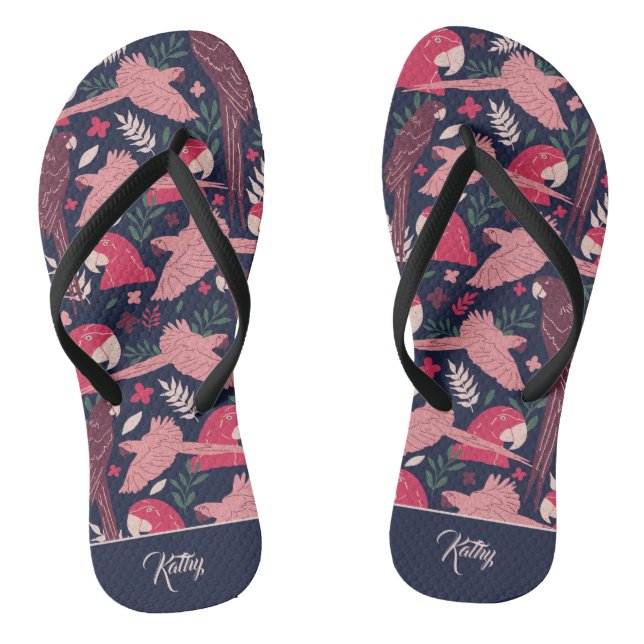 Tongs Ara Parrot Motif Tropical Dessin Nom du monogramme (Semelle)