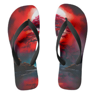 Tongs Arbre rouge mystique sous la pleine lune