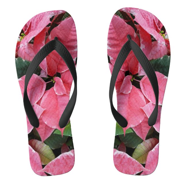 Tongs Argent Star Marbre Poinsettias Pink Holiday Floral (Semelle)