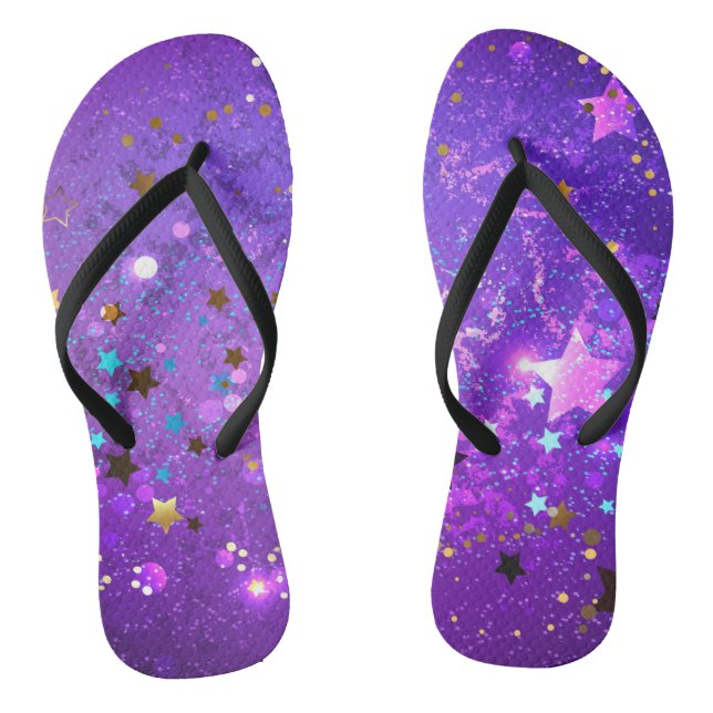 Tongs Arrière - plan de feuille violet avec étoiles (Semelle)