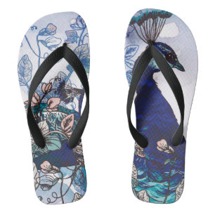 Tongs Arrière - plan floral avec des paons