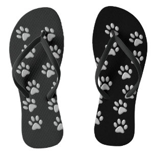 Tongs Arrière - plan noir Silver Dog Paws Motif d'impres