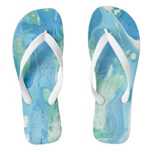 Tongs Art Abstrait Moderne Tendance Bleu Vert Blanc