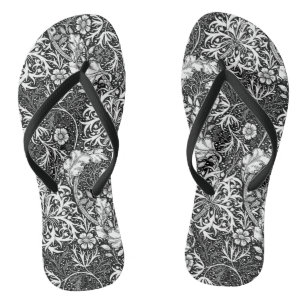 Tongs Art Nouveau Algue Floral, Noir et Blanc