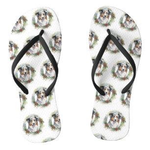 Tongs Australian Shepherd Christmas Wreath Festive Pup