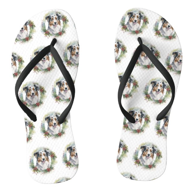 Tongs Australian Shepherd Christmas Wreath Festive Pup (Semelle)
