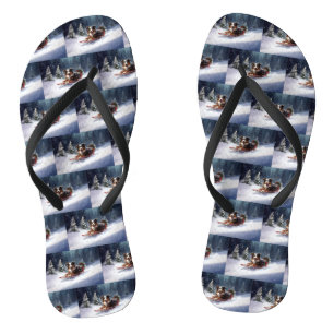 Tongs Australian Shepherd hiver neige de Noël