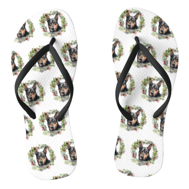 Tongs Australie Kelpie Noël Wreath Festive Pup (Semelle)