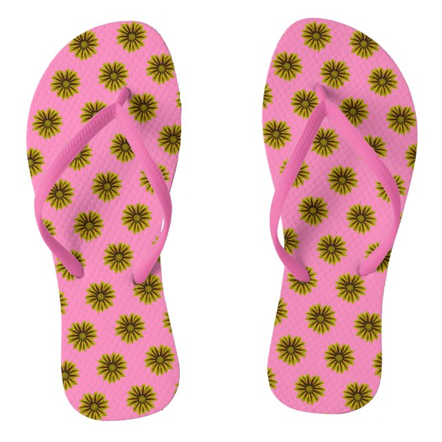 tongs avec petits tournesols jaunes sur rose (Semelle)