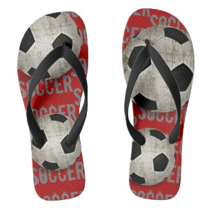 Tongs Balle De Football Rouge Et Noir Amusant