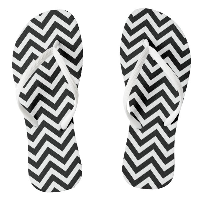 Tongs Bandes Chevron de taille moyenne noire et blanche (Semelle)