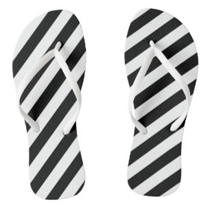 Tongs Bandes diagonales noires et blanches