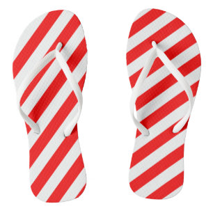 Tongs Bandes diagonales rouges et blanches