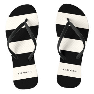 Tongs Bandes noires et blanches classiques avec nom