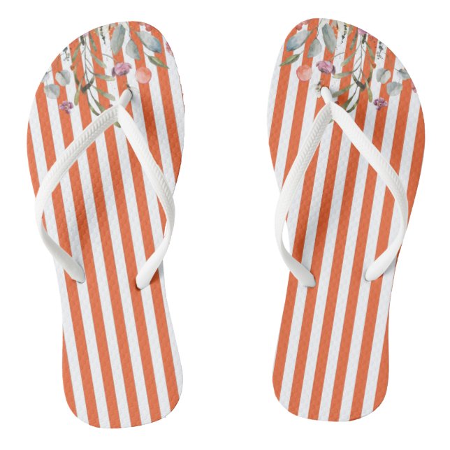 Tongs Bandes orange avec fleurs (Semelle)