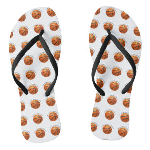 Tongs Basket-ball en cuir orange et noir personnalisé
