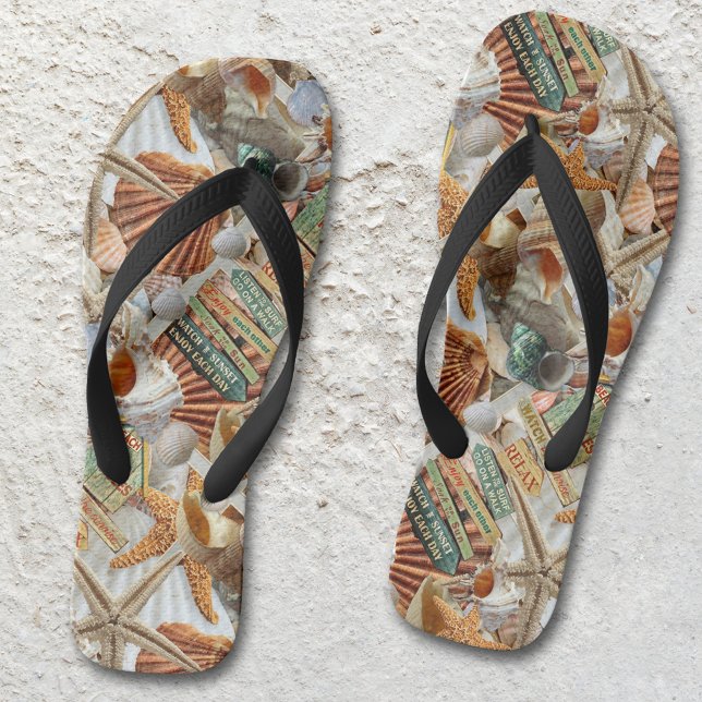 Tongs Beach Life Starfish Shops Flip Flops (Flip flops featuring a modern whimsical pattern inspired by the beach with shells and starfish.)