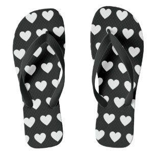 Tongs Beau coeur noir et blanc imprimé