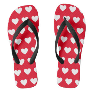 Tongs Beau coeur rouge et blanc imprimé