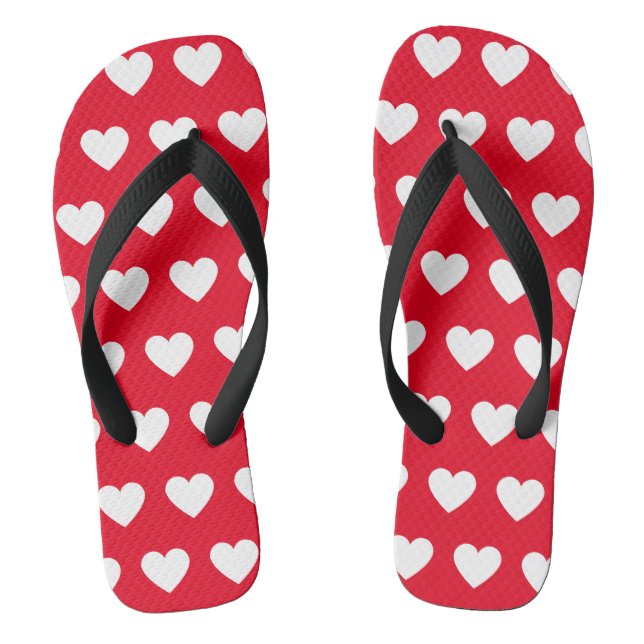 Tongs Beau coeur rouge et blanc imprimé (Semelle)