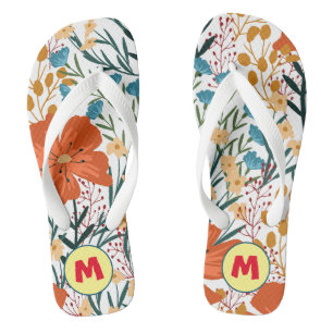 Tongs Beau monogramme l Fleurs aquarelles pour elle
