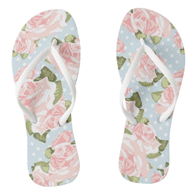 Tongs Beau motif de rose avec le pois bleu (Semelle)