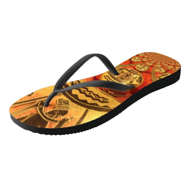 Tongs Belle Couleur Rouge Or Africain Design (Incliné)