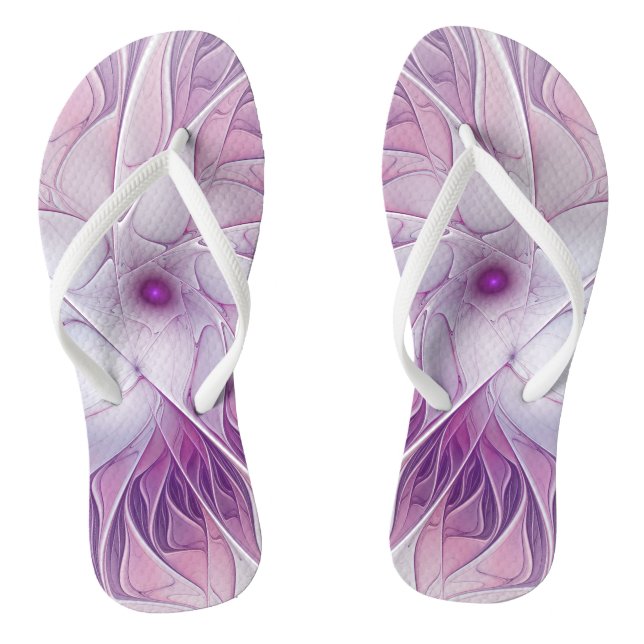 Tongs Belle Fleur rose moderne Fractal Art Abstrait (Semelle)