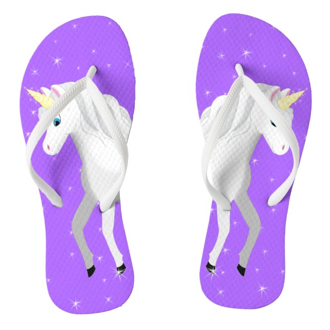 Tongs Belle licorne avec ciel étoilé violet (Semelle)