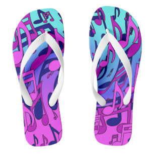 Tongs Belle Musique Notes vives Pink Purple Blue Aqua