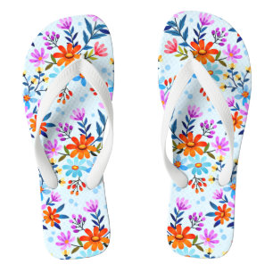 Tongs Belles Fleurs Et Motif Feuille