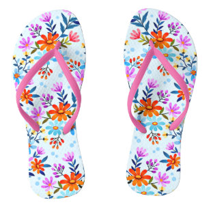 Tongs Belles Fleurs Et Motif Feuille