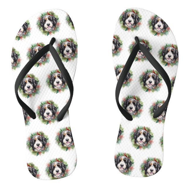 Tongs Bernedoodle Christmas Wreath Festive Pup (Semelle)