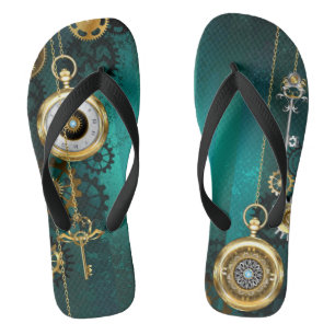 Tongs Bijou Steampunk Montre sur un Fond Vert