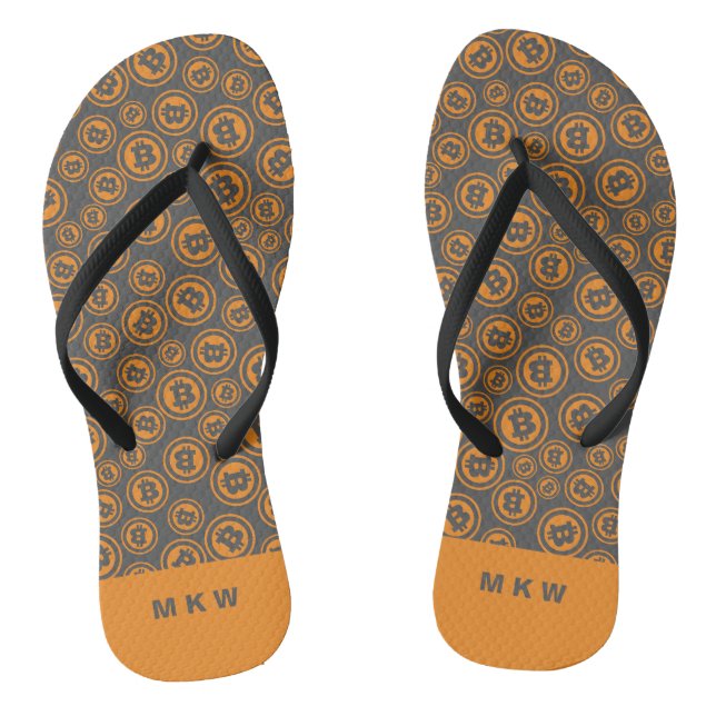 Tongs Bitcoin modelé Orange et Grey Personnalisé (Semelle)