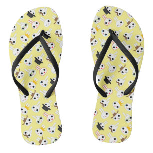 Tongs Bits de lapin mignon Émotes Motif Pastel Jaune