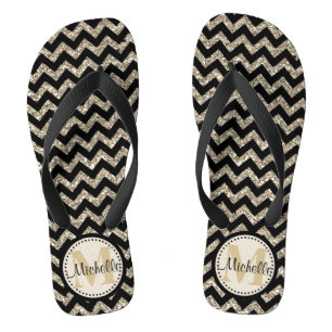Tongs Black Chevron Silver Gold Personnalisé