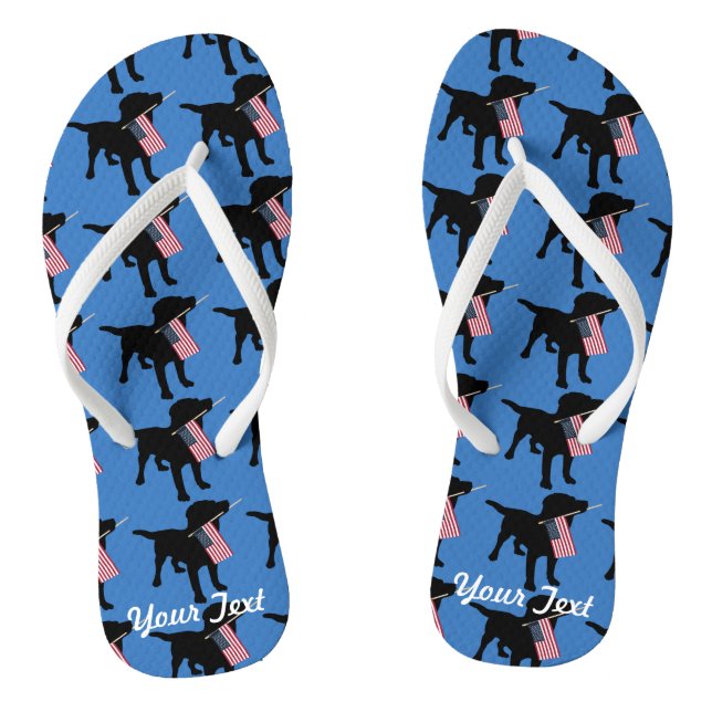 Tongs Black Lab Dog tenant le drapeau américain, 4 juill (Semelle)
