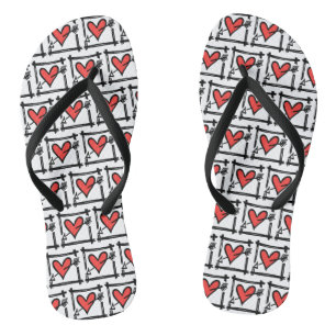 Tongs Black & Red Love Heart Flip Flops