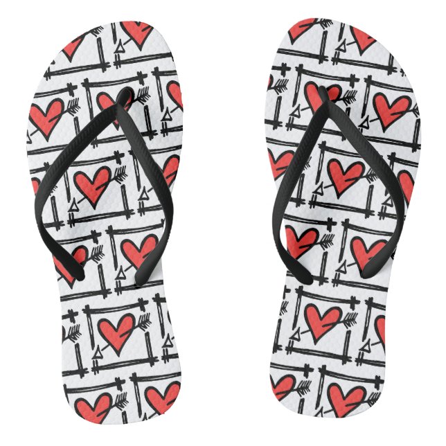 Tongs Black & Red Love Heart Flip Flops (Semelle)