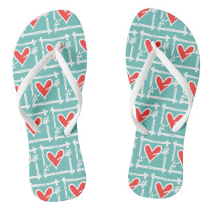 Tongs Black & Red Love Heart Flip Flops