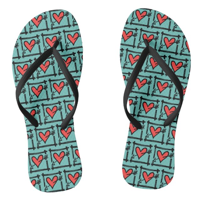 Tongs Black & Red Love Heart Flip Flops (Semelle)