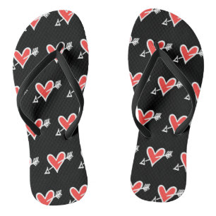 Tongs Black & Red Love Heart Flip Flops