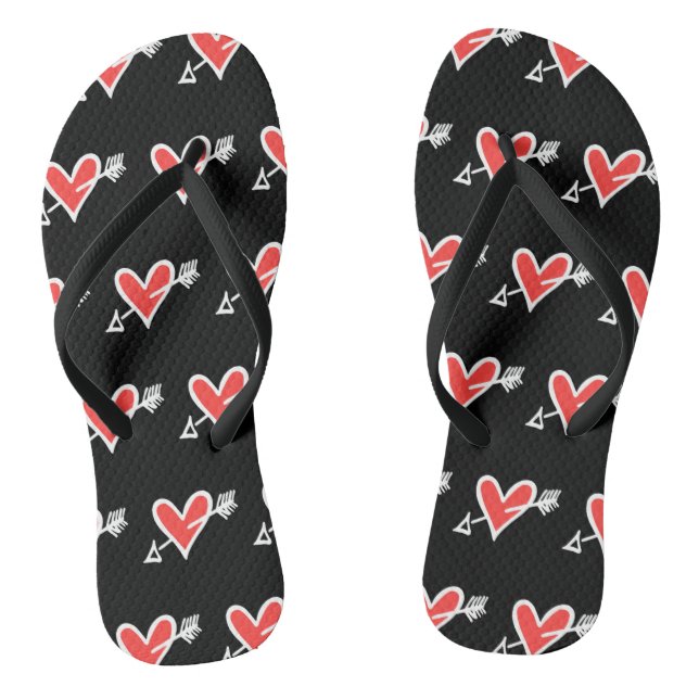 Tongs Black & Red Love Heart Flip Flops (Semelle)