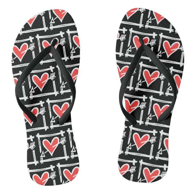 Tongs Black & Red Love Heart Flip Flops (Semelle)